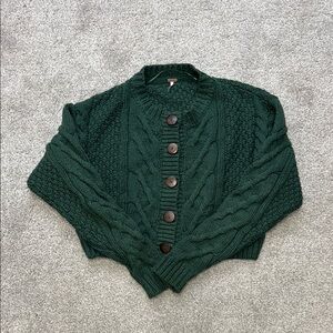 NWOT Free People Cropped Green Cable Knit Cardigan size M